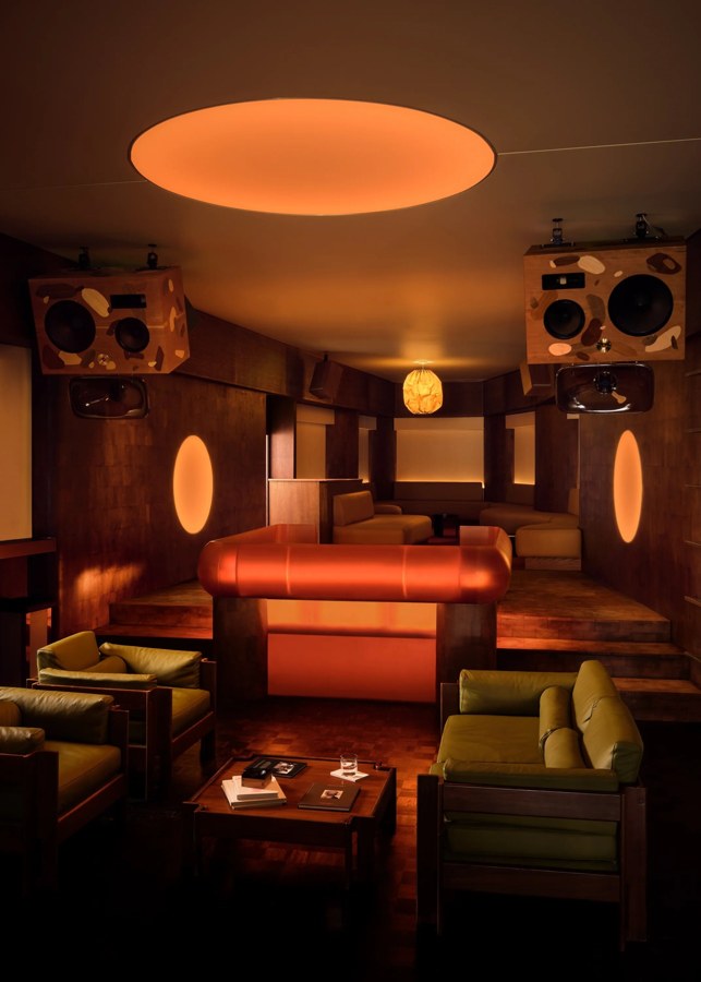 Warmly lit listening lounge pictured in The Architecture of Sound.